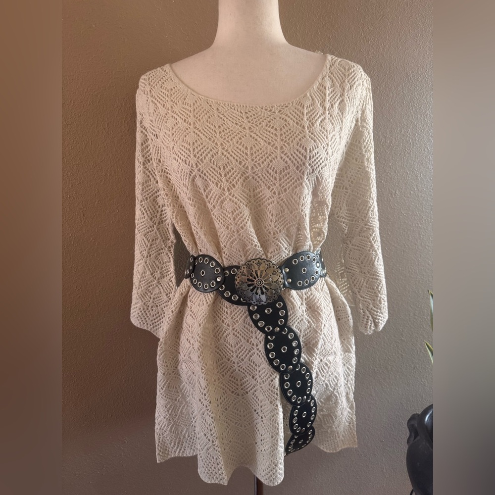 Cream Knit Crochet Tunic BELT NOT INCLUDED